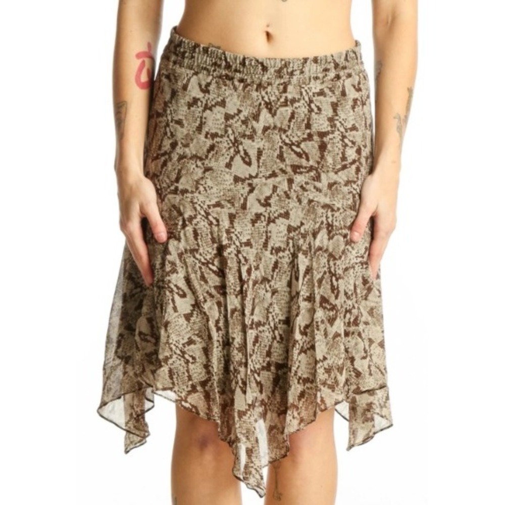 Michael Kors Silk Snakeskin Asymmetrical Hem Skirt Women L Brown Boho Flowy Chic